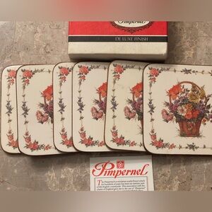 Vintage Pimpernel White and Red Boxed Coasters. Set of six.